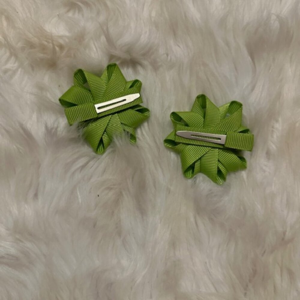 SET of 3" Apple Green Ribbon Flower Bows  7430  Handmade NWT Boutique - Picture 2 of 2